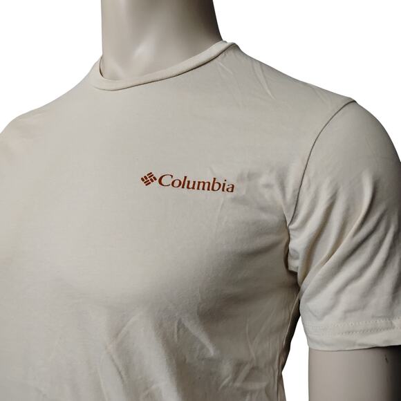 Columbia Sportswear Short Sleeve T-shirt Size Medium Beige Graphics on Back - Picture 5 of 6